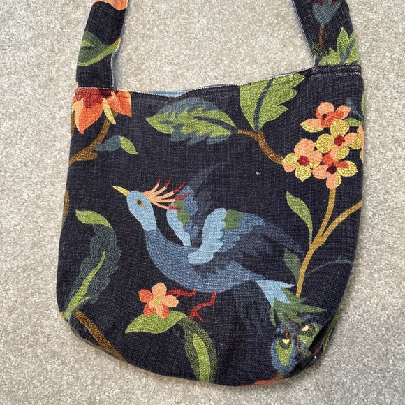 Bohemian Bird Floral Tapestry Shoulder Bag Handmade Plaid lined - Picture 4 of 8